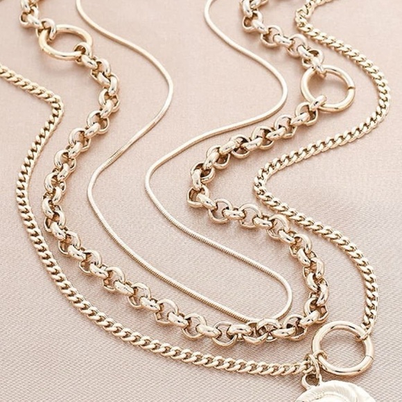 Figure Pendant Layered Hammered Coin Necklace - Picture 2 of 3